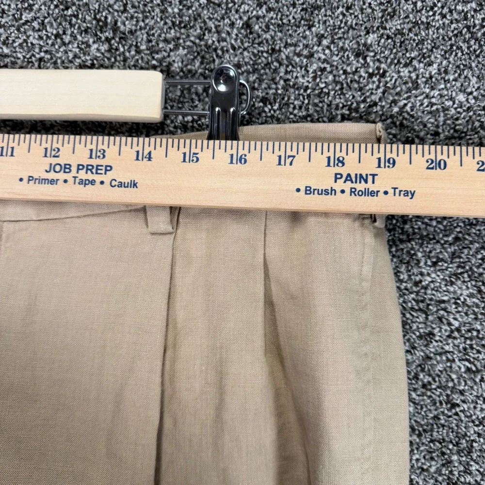 Jos A Bank Pants Mens 38/29 Tan 100% Linen Pleated Cuffed Traveler Collection